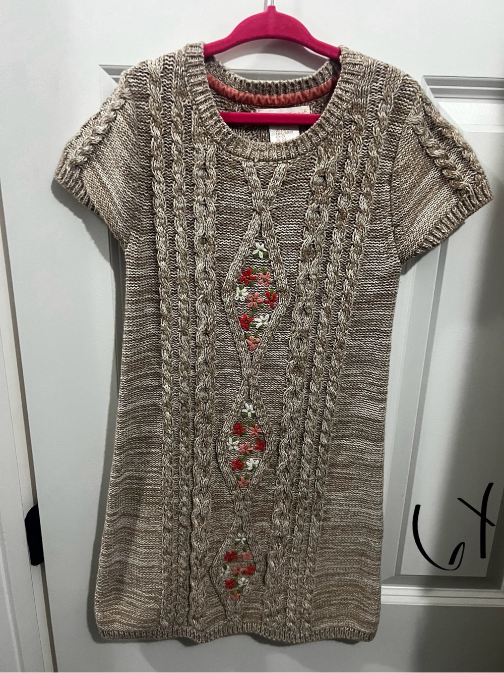 Maggie & Zoe Beige Cable Knit Dress with Floral Insets